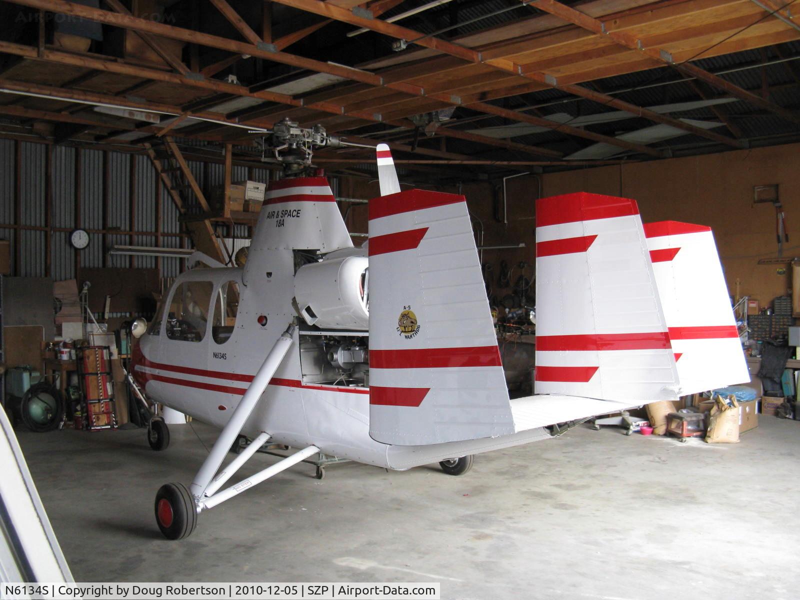 N6134S, 1965 Air & Space America Inc 18A C/N 18-41, 1965 Air & Space Mfg. Inc. 18A jump start Autogyro, Lycoming O&VO-360 180 Hp, Standard class, 35 foot diameter rotor blades removed