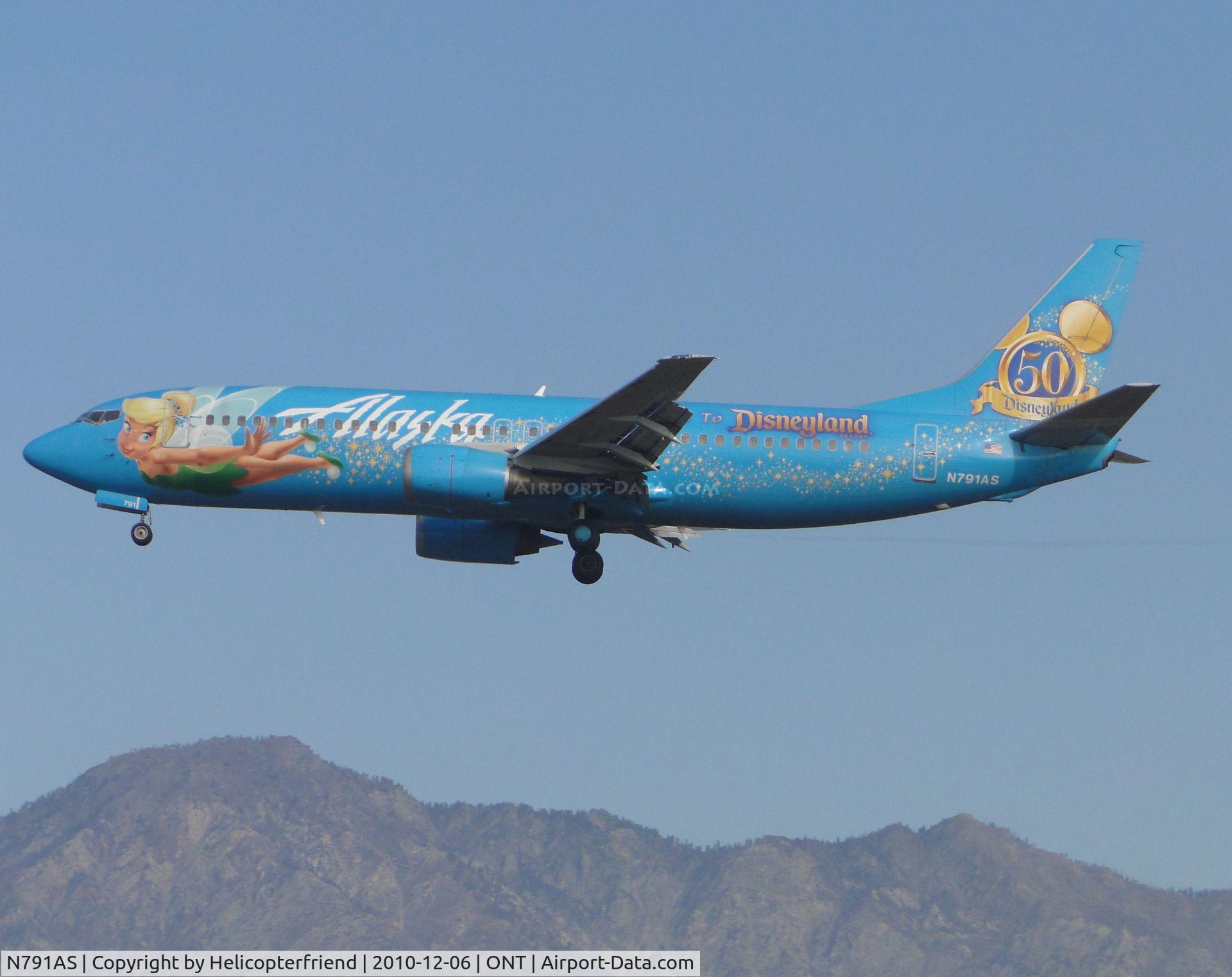 N791AS, 1997 Boeing 737-490 C/N 28886, Disney's 50th Anniversary Alaska Airlines landing on runway 26R