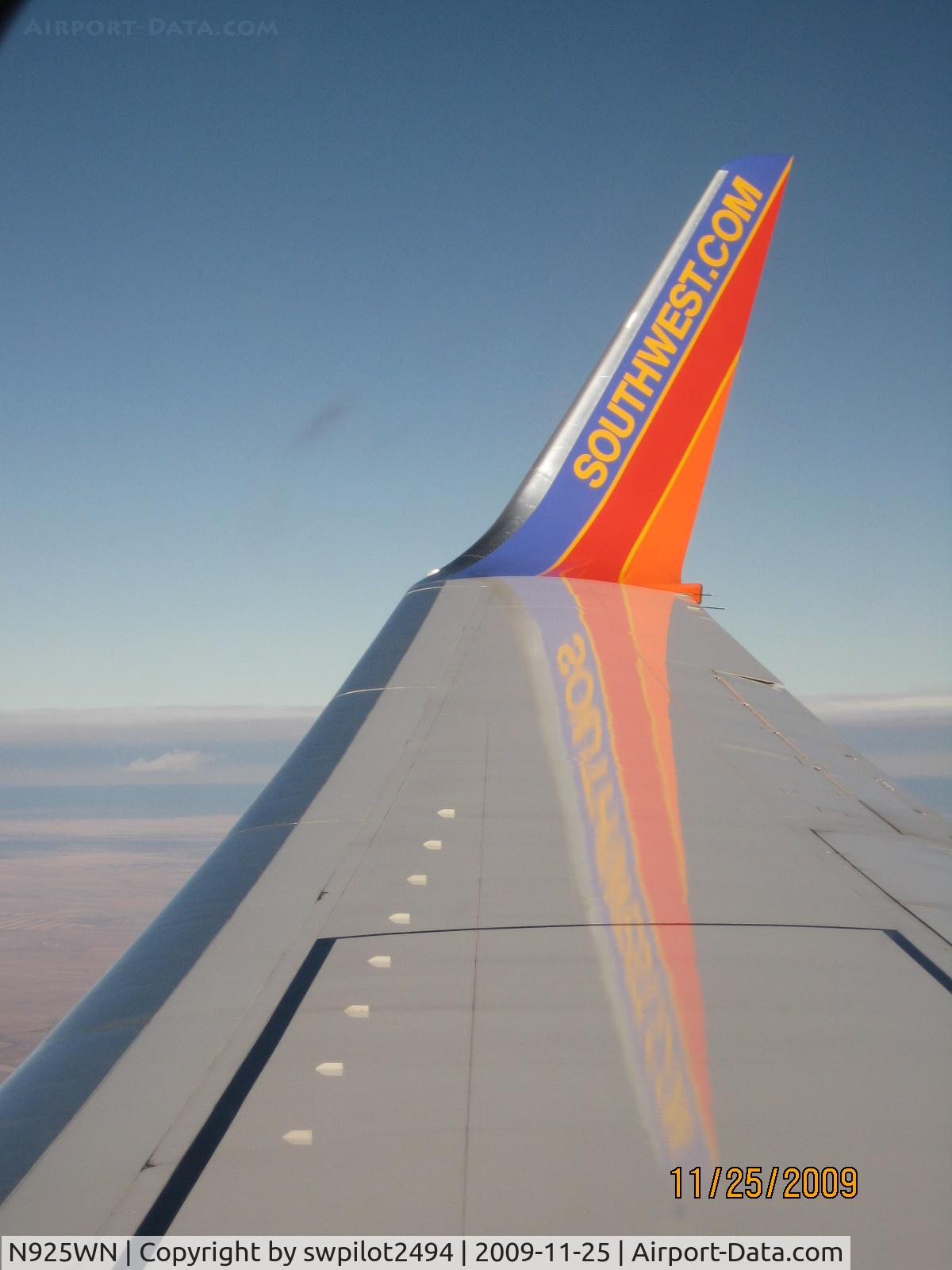 N925WN, 2008 Boeing 737-7H4 C/N 36630, Cruising to Denver from Chicago