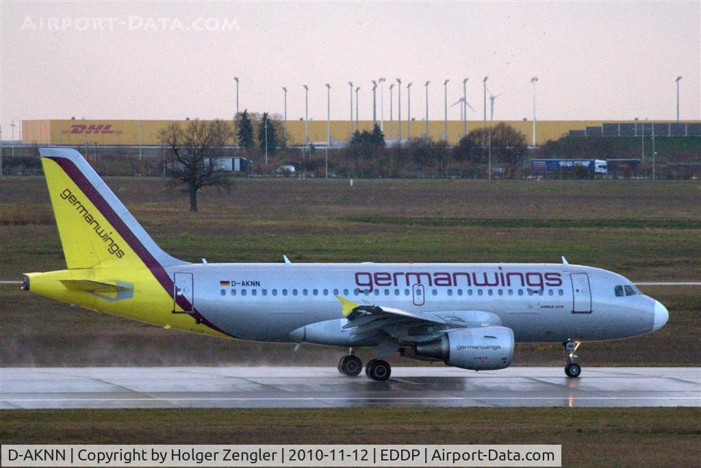D-AKNN, 1999 Airbus A319-112 C/N 1136, White nosed aircraft has landed at wet and cold LEJ.