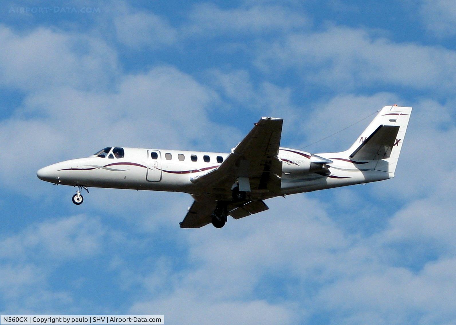 N560CX, 2001 Cessna 560 Citation Encore C/N 560-0582, Landing at Shreveport Regional.
