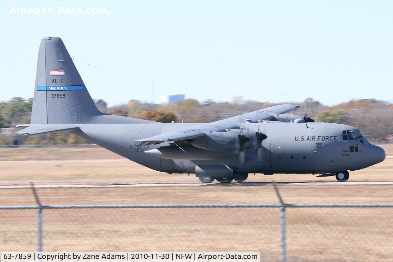 63-7859, 1963 Lockheed C-130E Hercules C/N 382-3929, Arkansas C-130 doing tactical landings on the taxiway at NASJRB Fort Worth