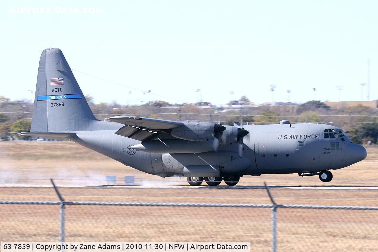 63-7859, 1963 Lockheed C-130E Hercules C/N 382-3929, Arkansas C-130 doing tactical landings on the taxiway at NASJRB Fort Worth