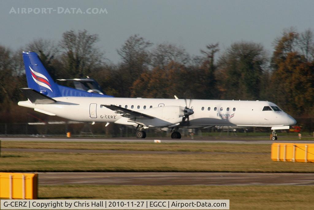G-CERZ, 1997 Saab 2000 C/N 2000-042, Eastern Airways, SAAB 2000 touching down on RW05L