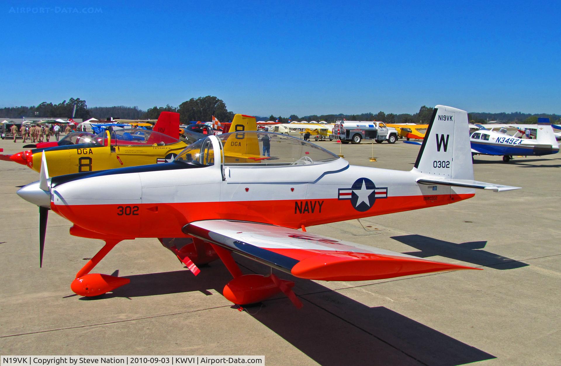 N19VK, 2006 Vans RV-8A C/N 80302, Locally-based Pardee RV-8A pained in pseudo-Navy primary training colors and coded W-302 @ 2010 Watsonville, CA Fly-in