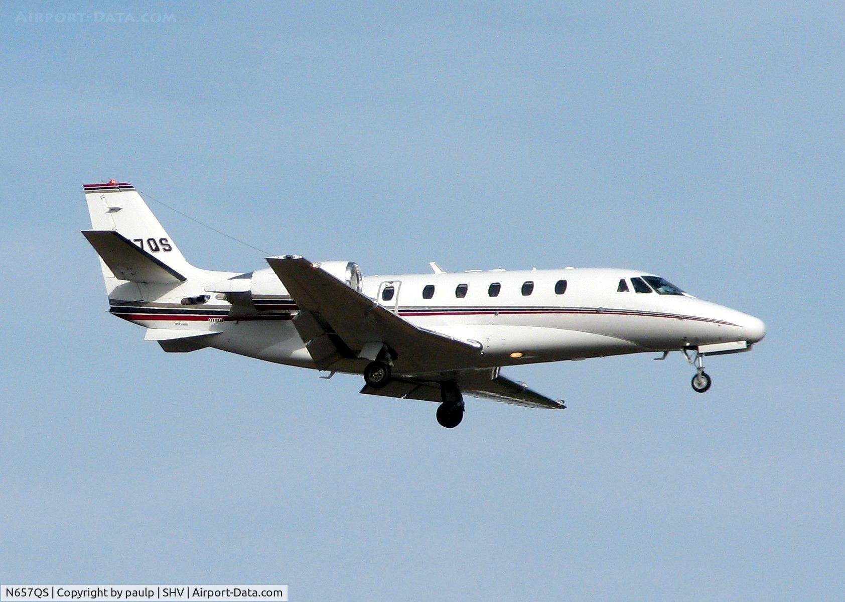 N657QS, 2006 Cessna 560XLS Citation Excel C/N 560-5636, Landing on 14 at Shreveport Regional.