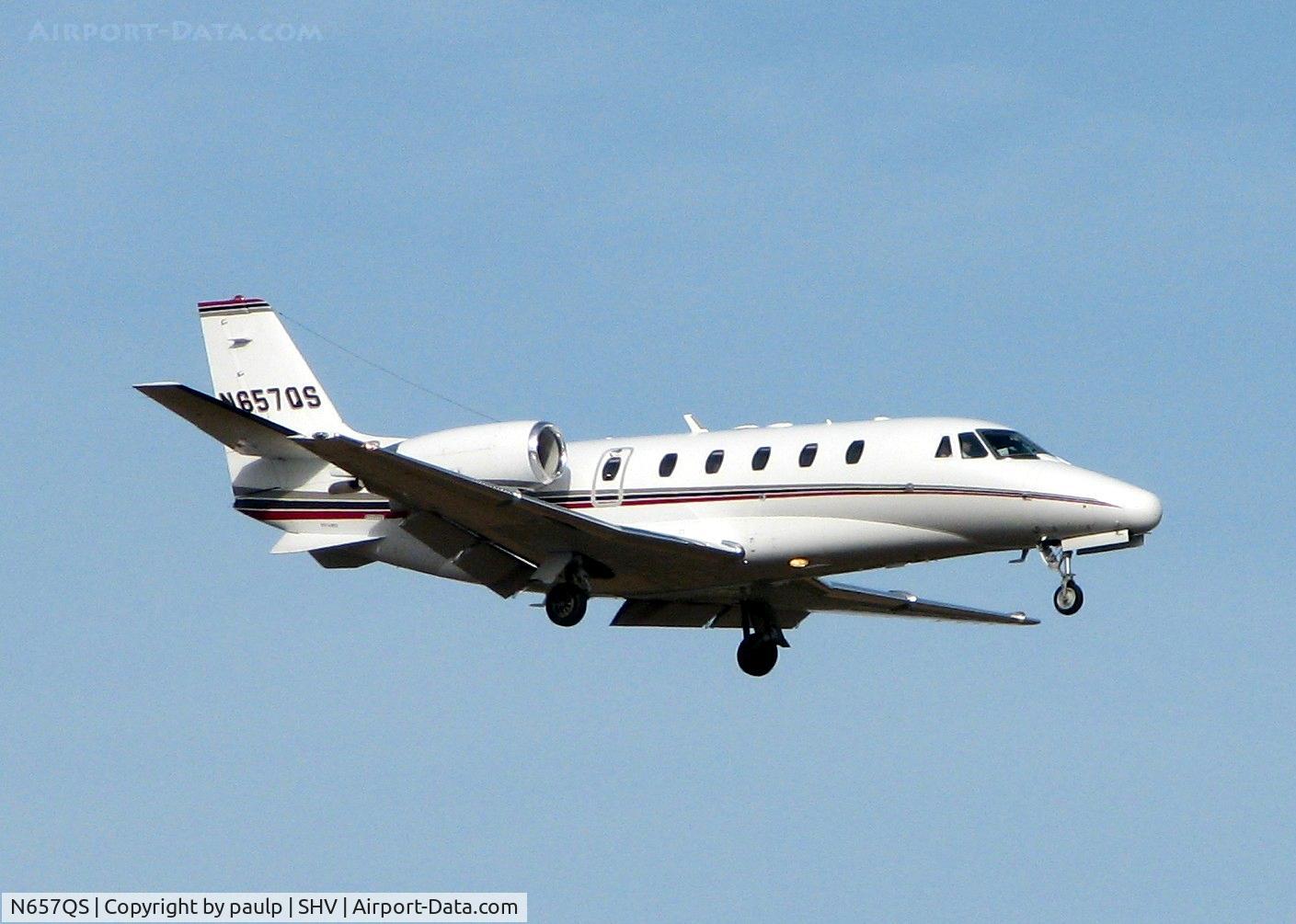 N657QS, 2006 Cessna 560XLS Citation Excel C/N 560-5636, Landing on 14 at Shreveport Regional.