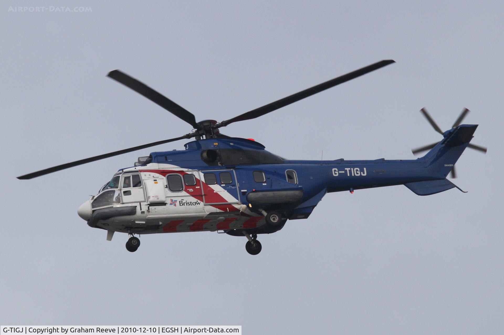 G-TIGJ, 1982 Aerospatiale AS-332L Super Puma C/N 2042, Landing at Norwich.