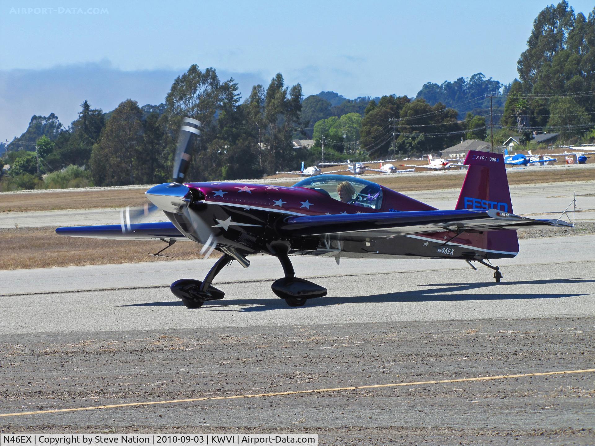 N46EX, 1993 Extra EA-300S C/N 014, Vicki Benzing arriving in her 1993 Extra EA-300/S FESTO  @ 2010 Watsonville Fly-in