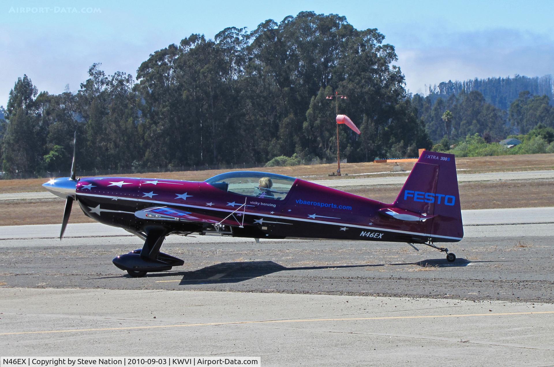 N46EX, 1993 Extra EA-300S C/N 014, Vicki Benzing arriving in her 1993 Extra EA-300/S FESTO  @ 2010 Watsonville Fly-in