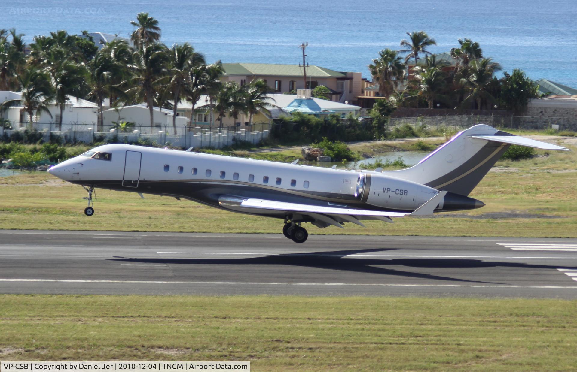 VP-CSB, 2007 Bombardier BD-700-1A11 Global 5000 C/N 9263, VP-CSB landing at TNCM runway 10