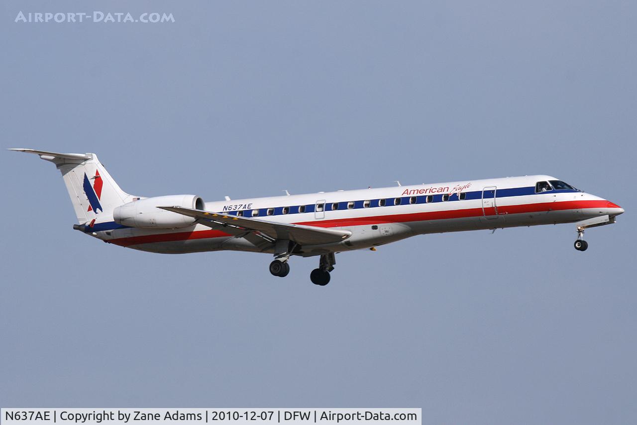 N637AE, 1999 Embraer ERJ-145LR (EMB-145LR) C/N 145170, American Eagle landing at DFW Airport, TX