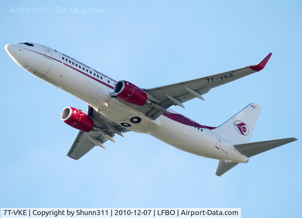 7T-VKE, 2010 Boeing 737-8D6 C/N 40859, Taking off rwy 14L with new c/s