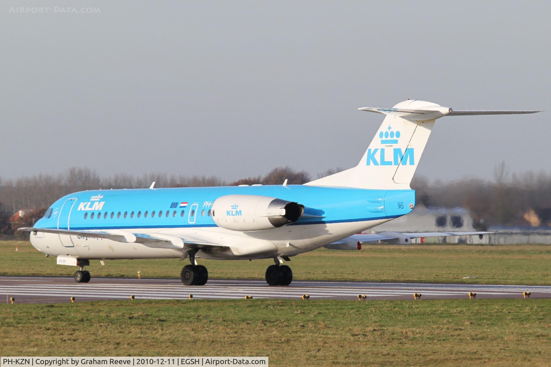 PH-KZN, 1995 Fokker 70 (F-28-0070) C/N 11553, About to take off from Norwich.
