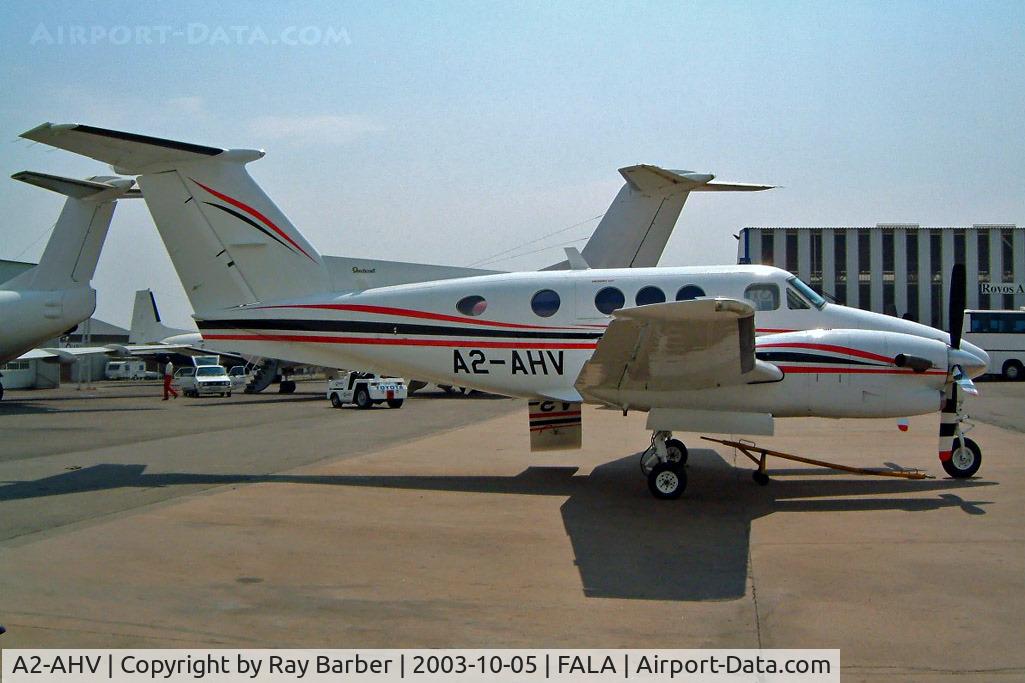 A2-AHV, Beech F90 King Air C/N LA-212, Beech F90-1 King Air [LA-212] Lanseria~ZS 05/10/2003. Written off after over-running runway on landing .Hot engine exhausts ignited bushes resulting in a fire which destroyed the aircraft on 19-01-2009