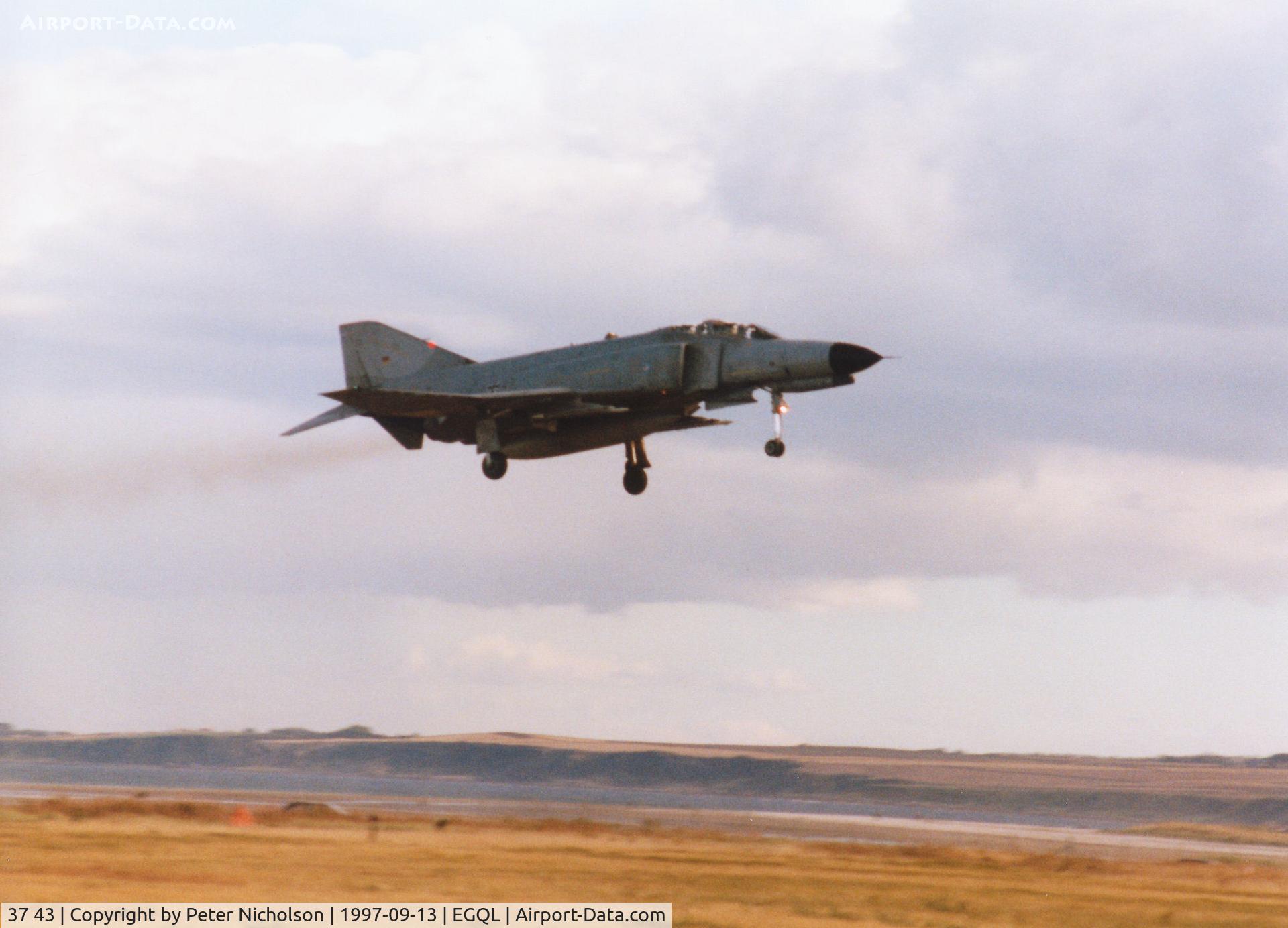 37 43, 1972 McDonnell Douglas F-4F Phantom II C/N 4454, F-4F Phantom, callsign German Air Force Hotel Echo  Zero One Alpha, of JG-72 crossing the threshold at the 1997 RAF Leuchars Airshow.