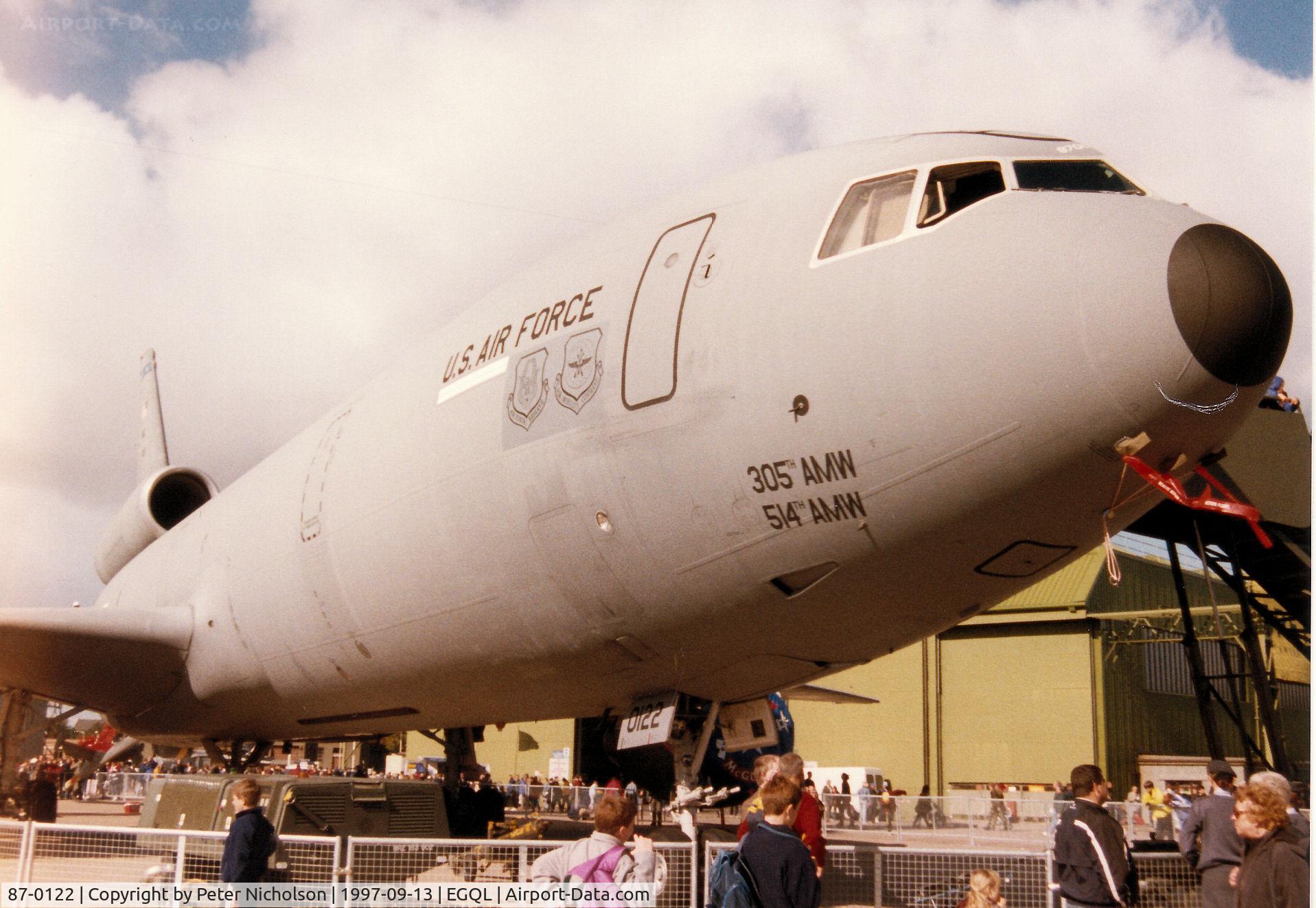 87-0122, 1987 McDonnell Douglas KC-10A Extender C/N 48308, KC-10A Extender, callsign Opec 78, of the 305th Air Mobility Wing on display at the 1997 RAF Leuchars Airshow.