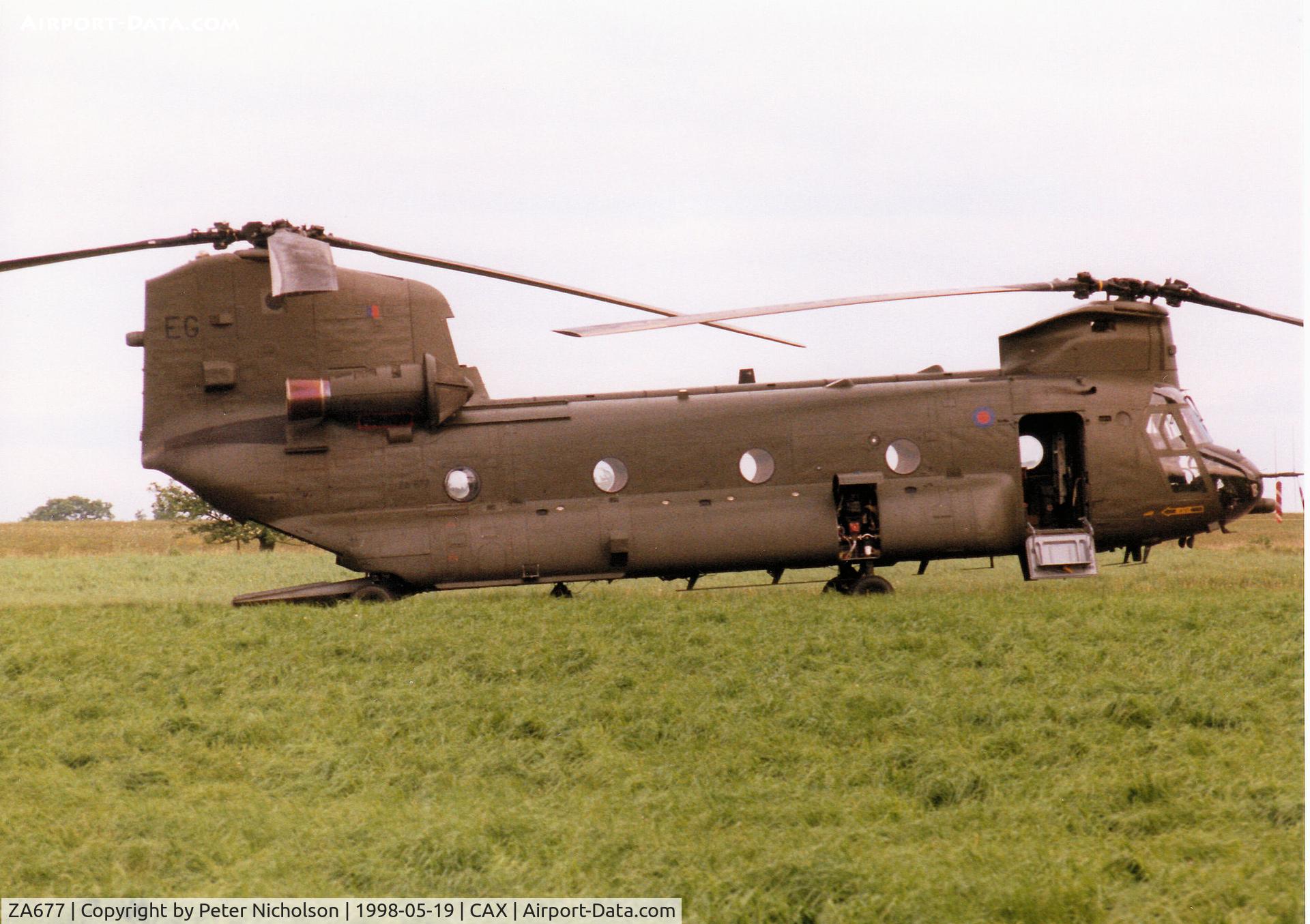 ZA677, 1981 Boeing Vertol Chinook HC.1 C/N M/A008/B-824/M7012, Chinook HC.2, callsign SHF 340, of 7 Squadron at RAF Odiham on exercise detachment to Carlisle in May 1998.