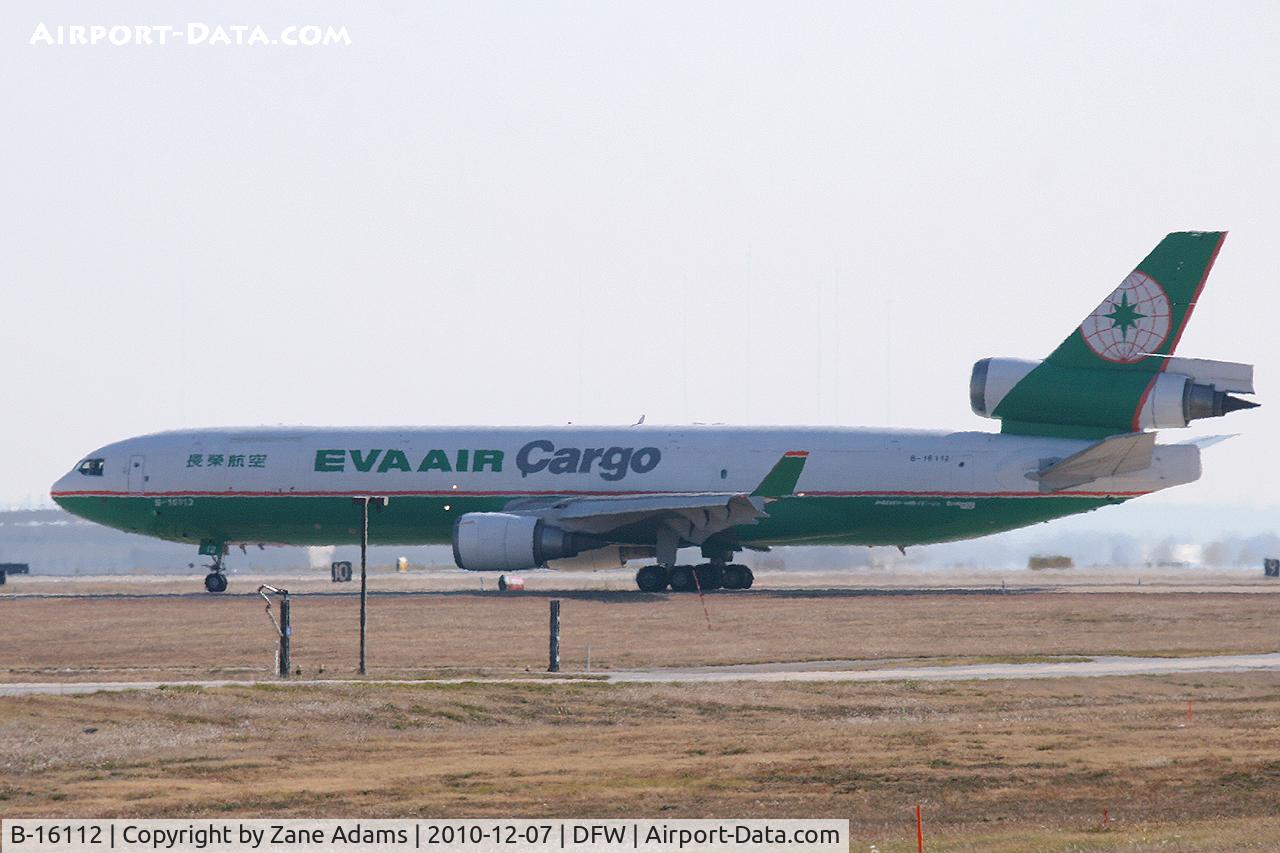 B-16112, 1999 McDonnell Douglas MD-11F C/N 48789, EVA Air, holding short at 18R - DFW Airport