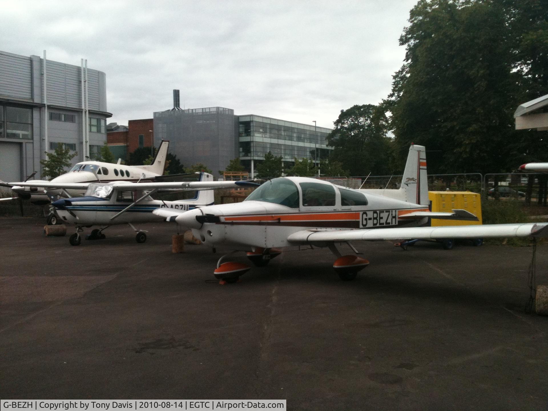G-BEZH, 1974 Grumman American AA-5 Traveler C/N AA5-0566, Grumman AA-5 traveler awaiting annual inspection at IAE Cranfield August 2010