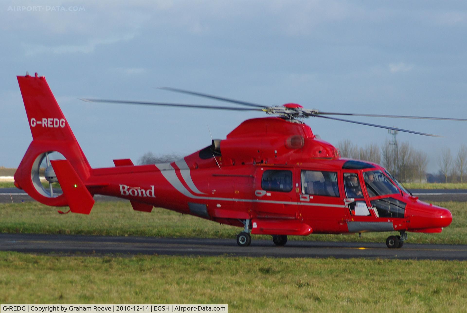 G-REDG, 2010 Eurocopter AS-365N-3 Dauphin 2 C/N 6907, Just landed at Norwich.