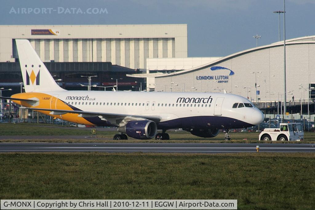 G-MONX, 1992 Airbus A320-212 C/N 392, Monarch A320 being towed to the engine test bay