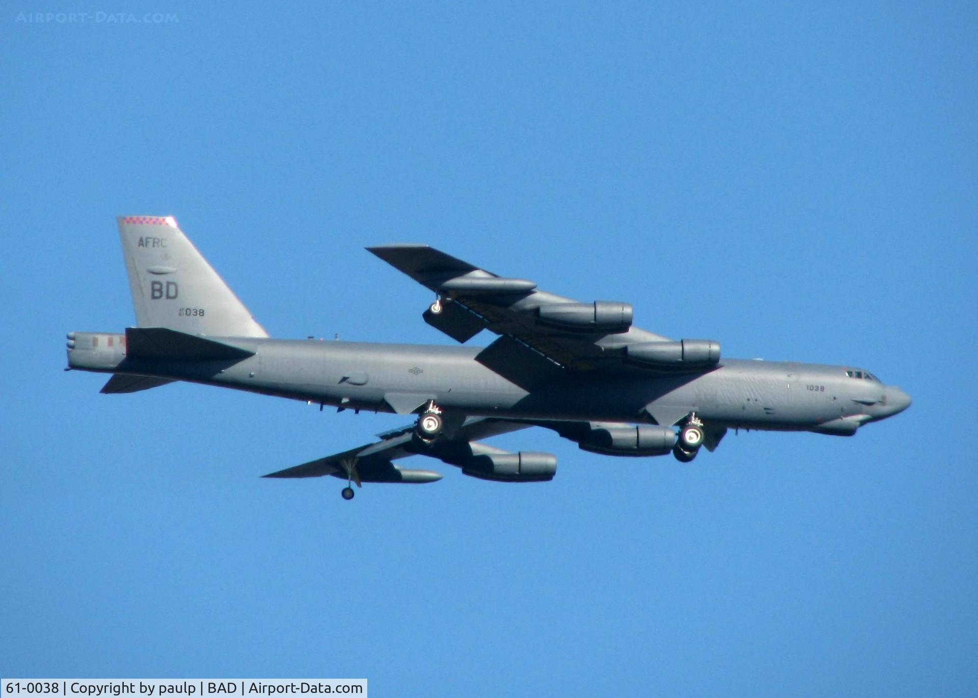 61-0038, 1961 Boeing B-52H Stratofortress C/N 464465, Final for Rwy 15 at Barksdale Air Force Base.