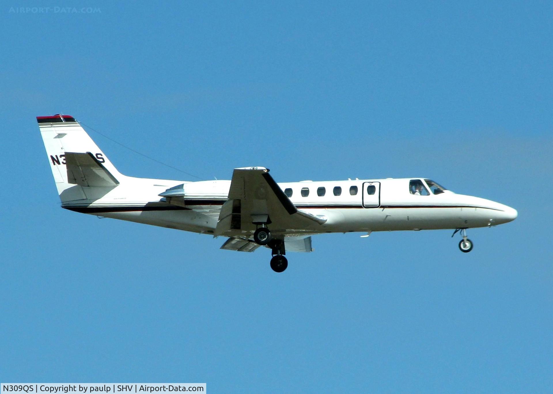 N309QS, 1999 Cessna 560 Citation Ultra C/N 560-0509, Landing on 14 at Shreveport Regional.