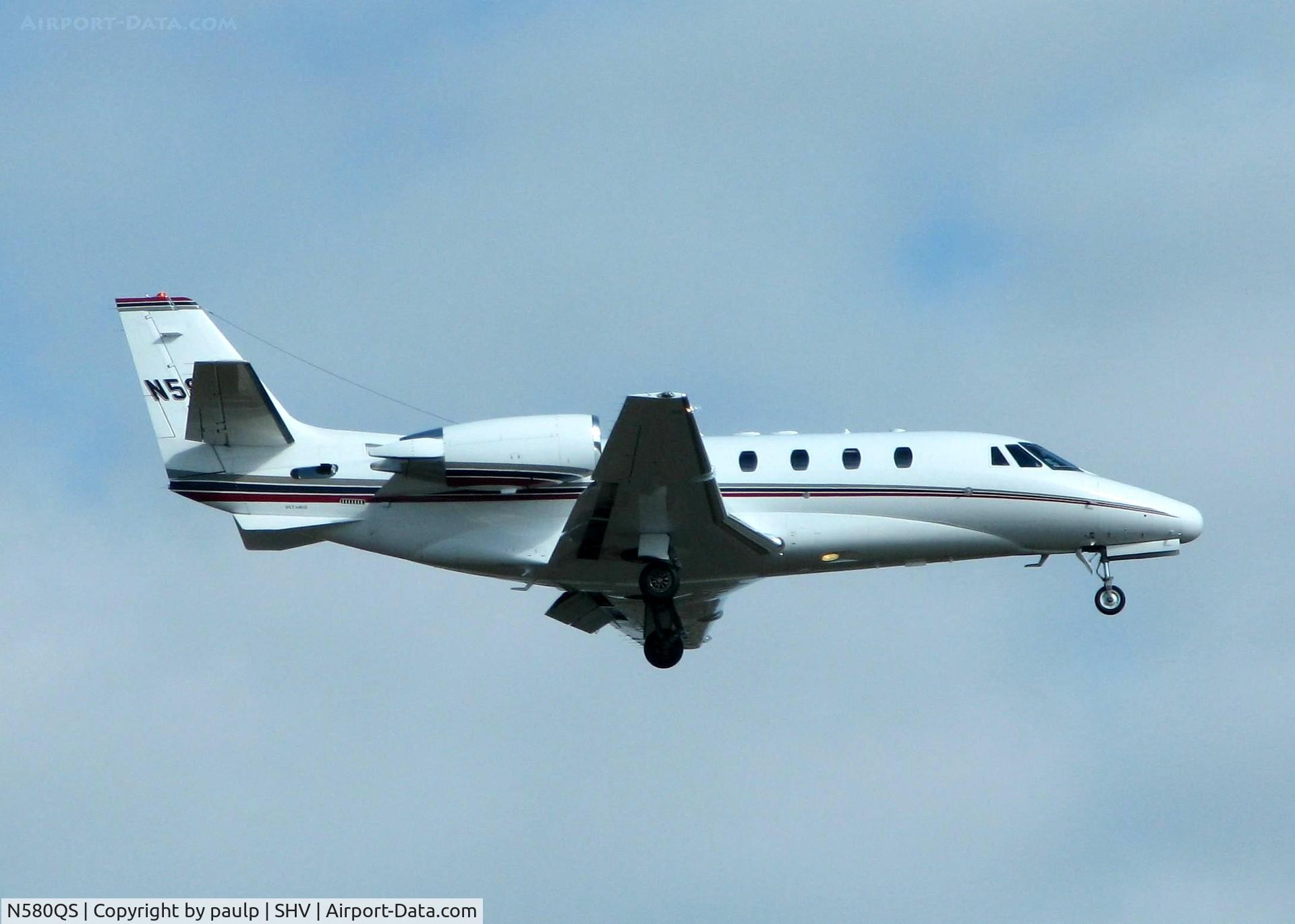 N580QS, 2007 Cessna 560XL C/N 560-5741, Landing on 14 at Shreveport Regional.