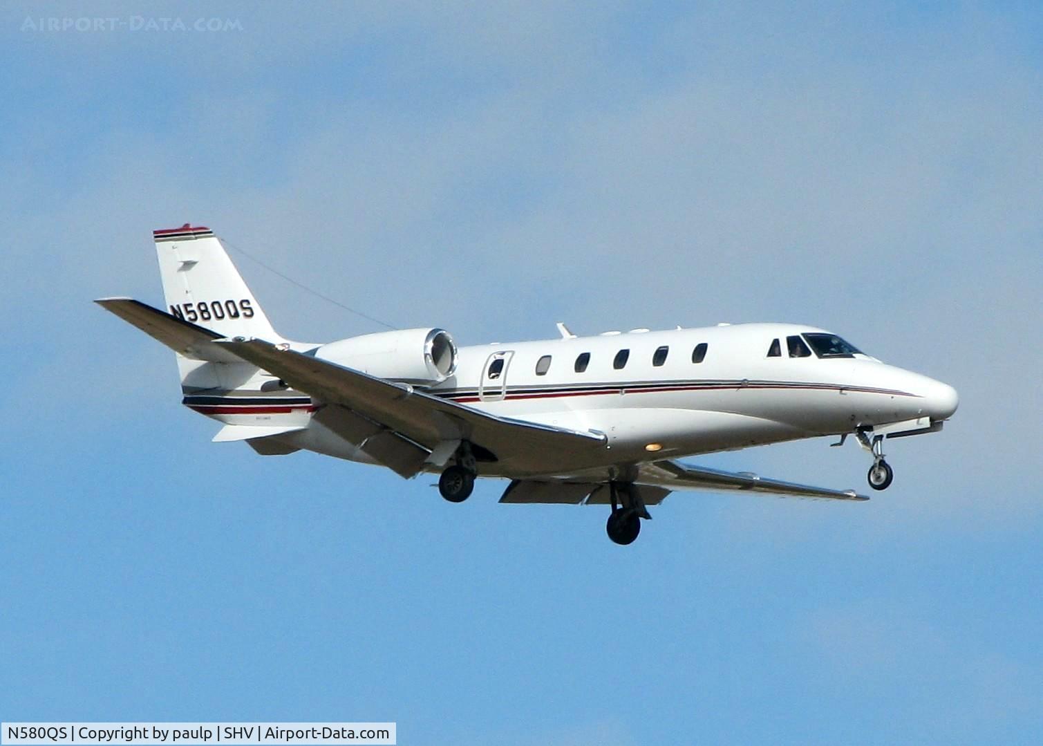 N580QS, 2007 Cessna 560XL C/N 560-5741, Landing on 14 at Shreveport Regional.