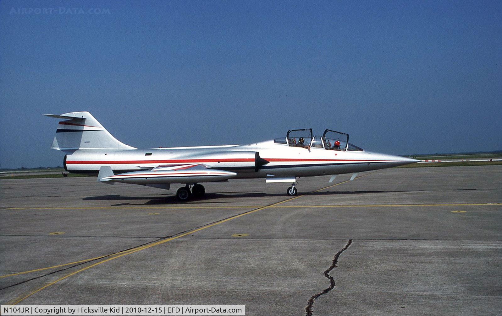 N104JR, Canadair CF-104D Starfighter C/N 583A-5303, Photo taken at Ellington Field, Houston, TX May 1988. The owner is the pilot with a Navy Top Gun pilot in the rear seat.