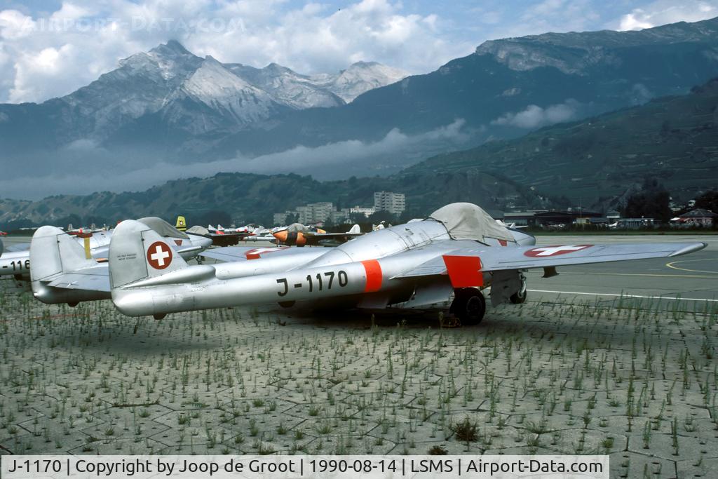 J-1170, De Havilland (FFA) Vampire FB.6 (DH-100) C/N 679, After the Vampire was wfu with the Swiss AF many airframes were stored at Sion.