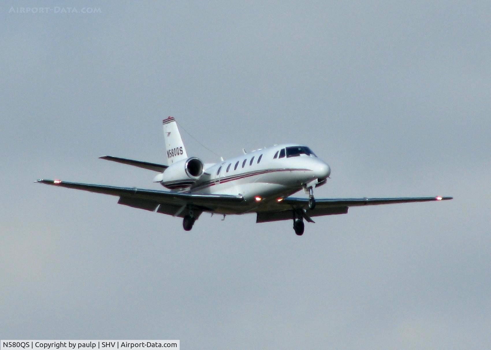 N580QS, 2007 Cessna 560XL C/N 560-5741, Landing on 14 at Shreveport Regional.