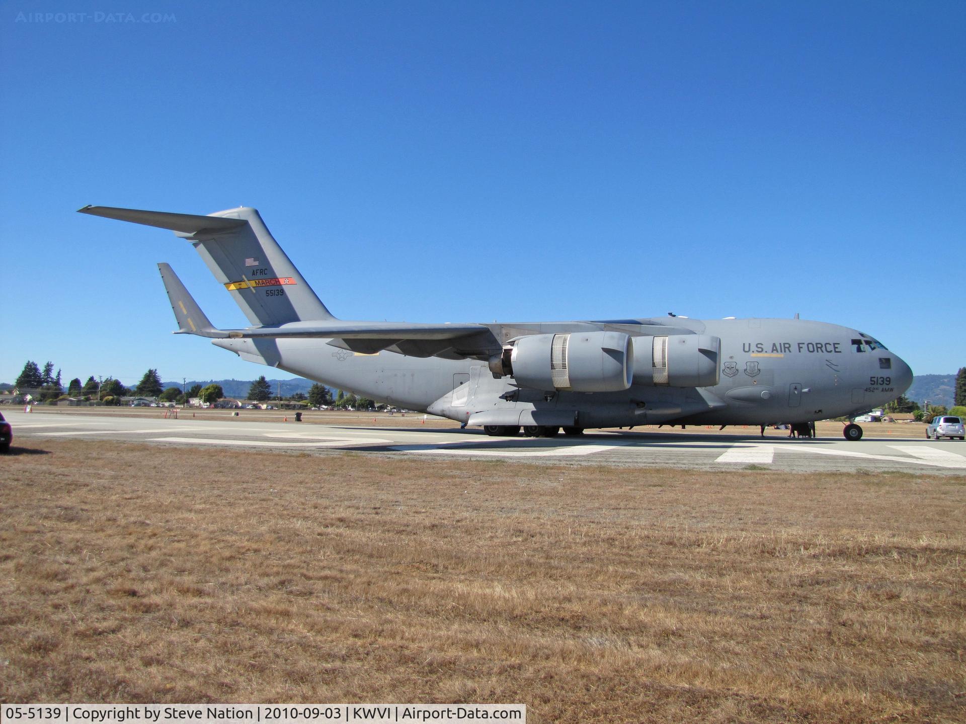 05-5139, Boeing C-17A Globemaster III C/N P-139, AFRC 452nd AMW C-17A from March AFB on military display ramp @ 2010 Watsonville Fly-in