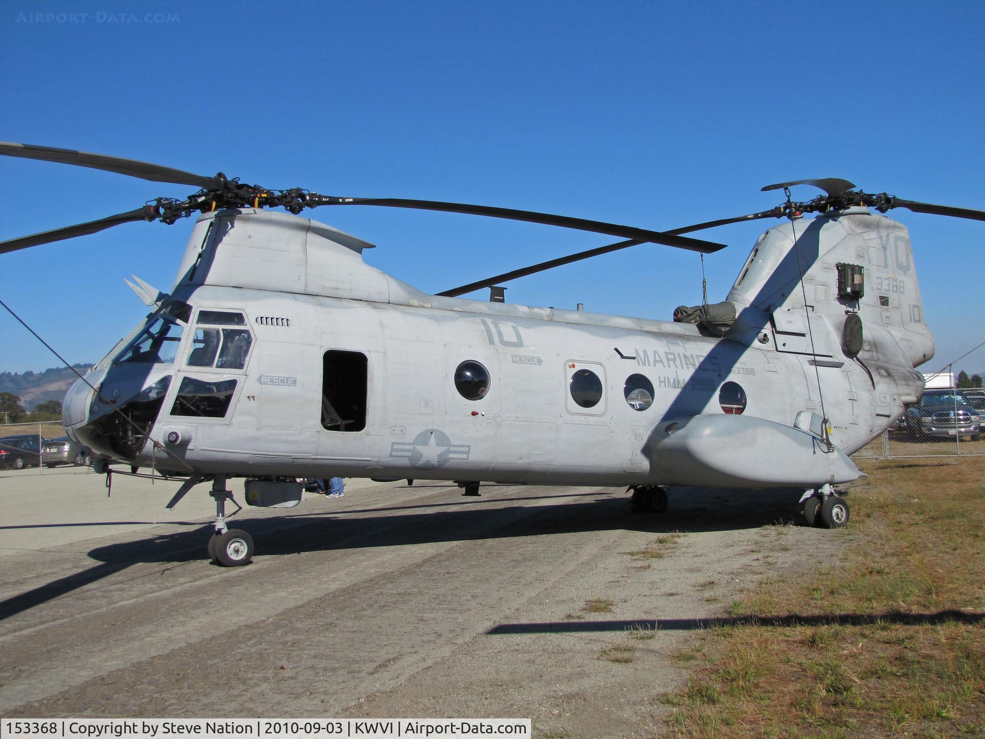 153368, 1967 Boeing Vertol CH-46E Sea Knight C/N 2264, HMM-268 CH-46E YQ-10 on military ramp @ 2010 Watsonville Fly-in