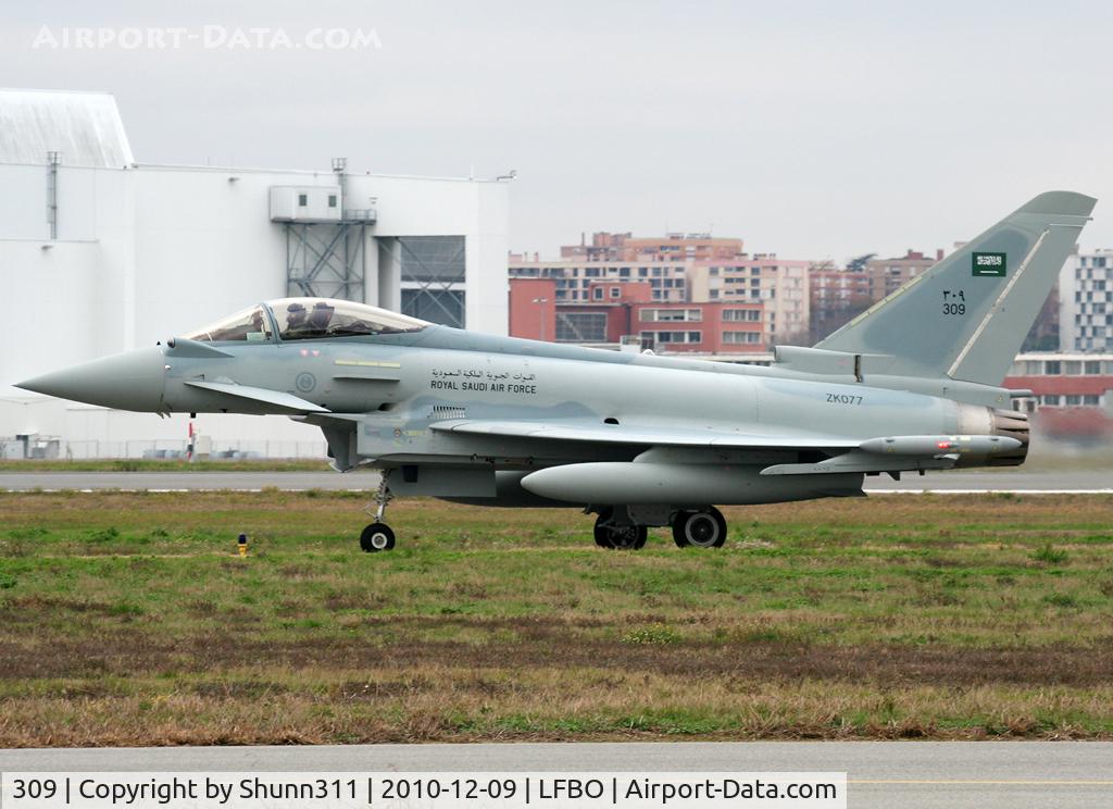 309, 2010 Eurofighter EF-2000 Typhoon F2 C/N CS011/271, S/n ZK077 - Taxiing holding point rwy 32R after refuelling due to fuel stop on delivery to Saudi Arabia...