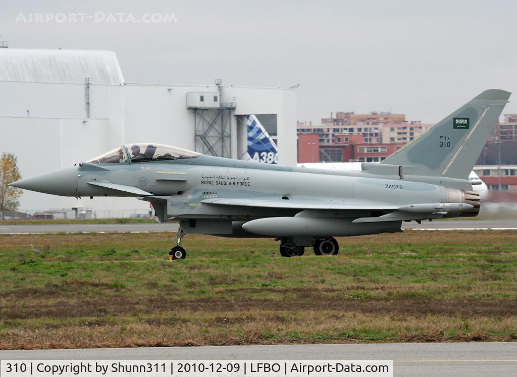 310, 2010 Eurofighter EF-2000 Typhoon F2 C/N CS012, S/n ZK078 - Taxiing holding point rwy 32R after refuelling due to fuel stop on delivery to Saudi Arabia...