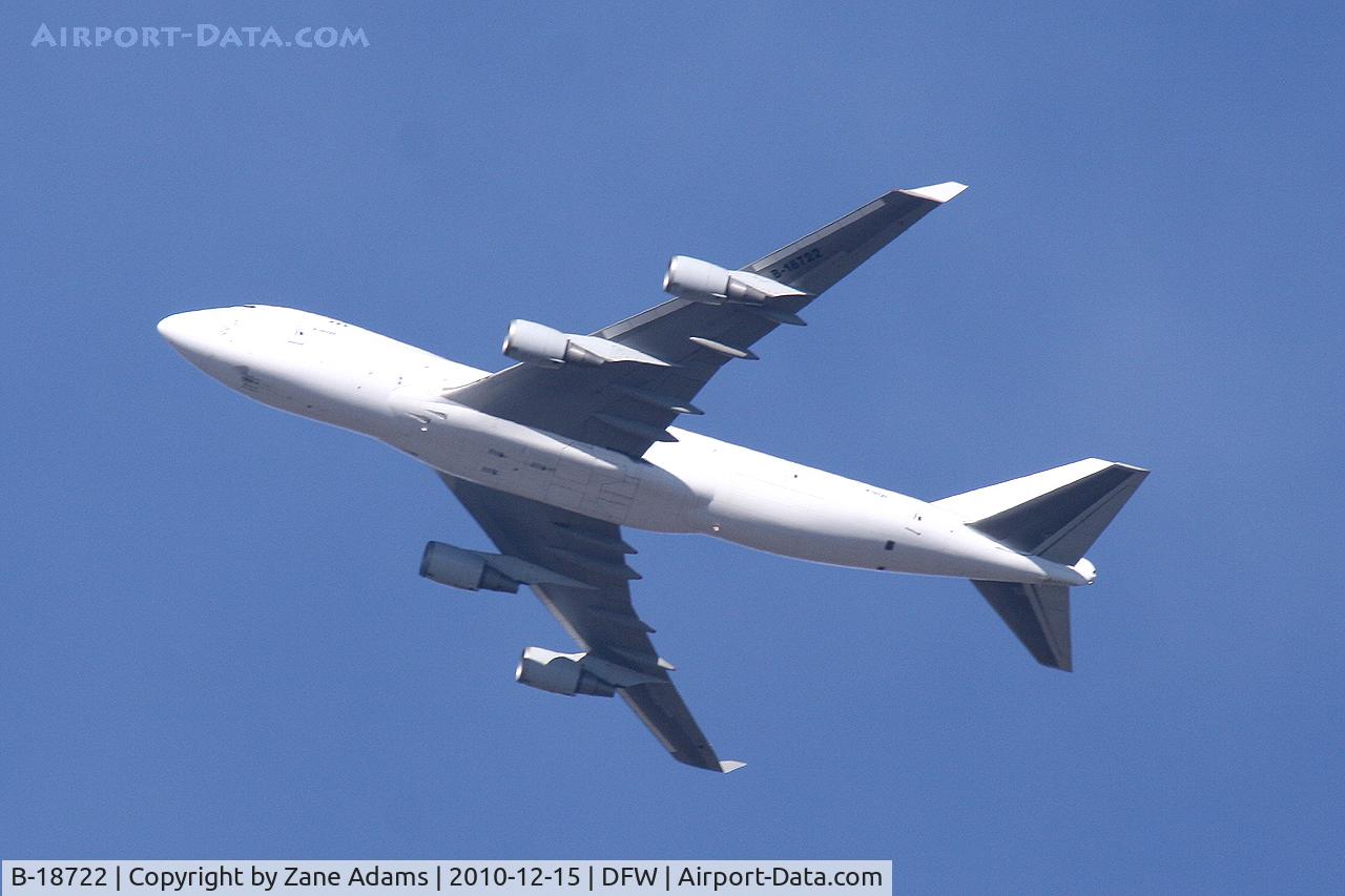 B-18722, 2006 Boeing 747-409F/SCD C/N 34265, Unmarked China Air Cargo - departing DFW Airport