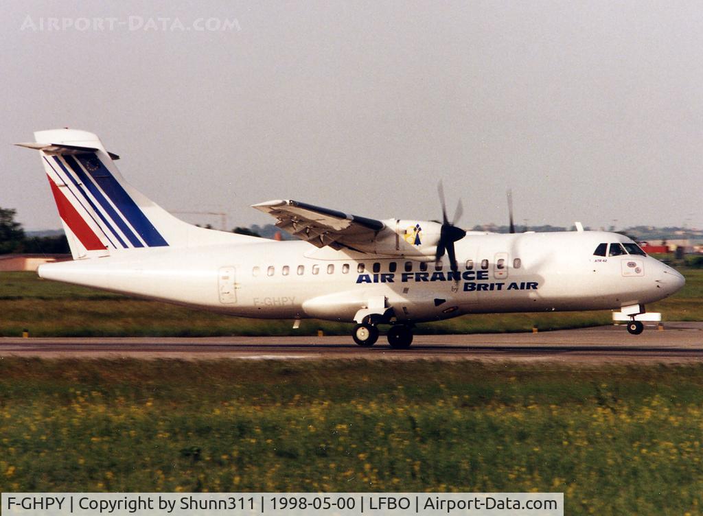 F-GHPY, 1992 ATR 42-201 C/N 321, Landing rwy 15R in Air France c/s with 'by Brit'Air' titles