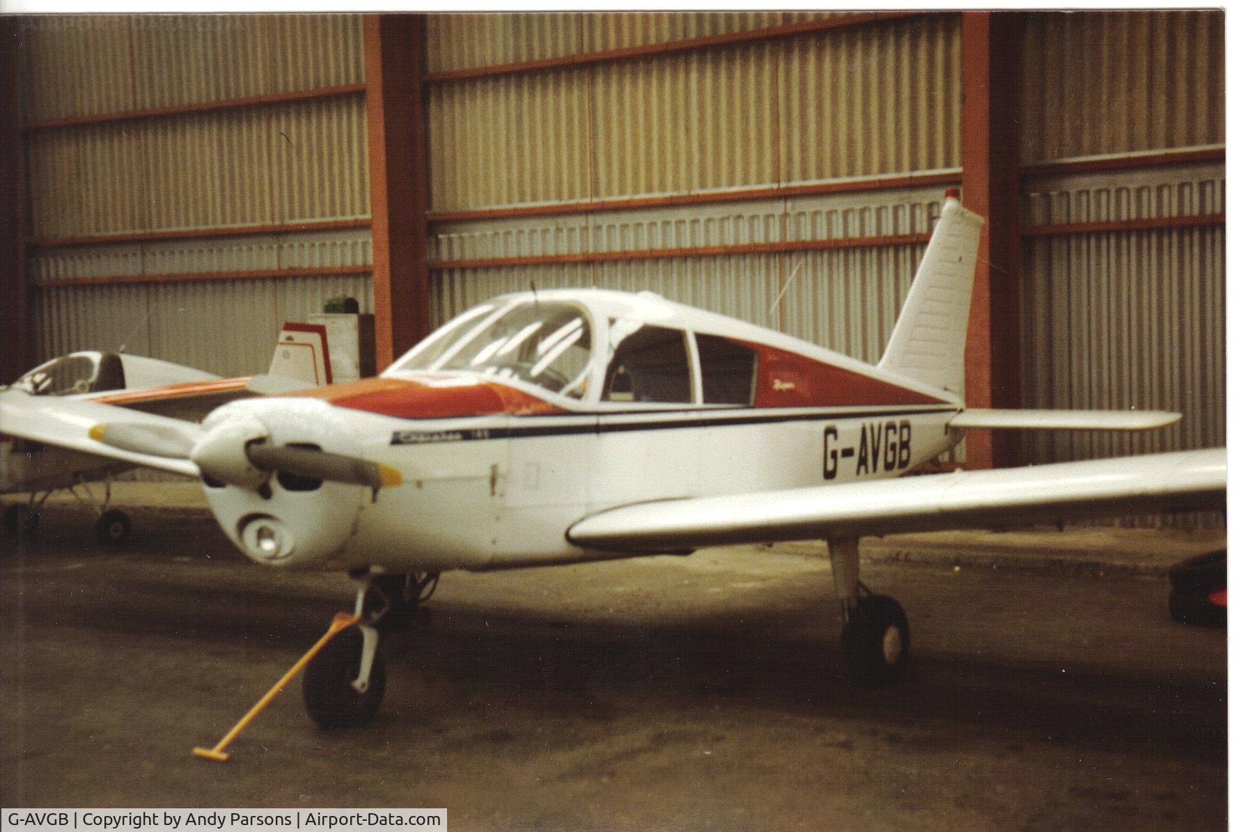 G-AVGB, 1967 Piper PA-28-140 Cherokee C/N 28-22772, I think this was taken at Swansea many years ago (scanned print)
