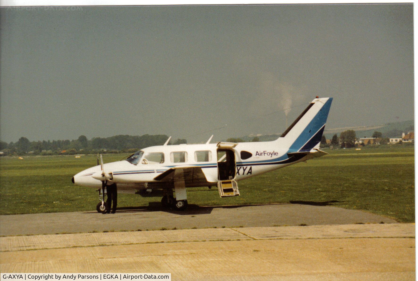 G-AXYA, 1970 Piper PA-31-310 Navajo C/N 31-632, Visiting Shoreham a good few years ago (scanned print)