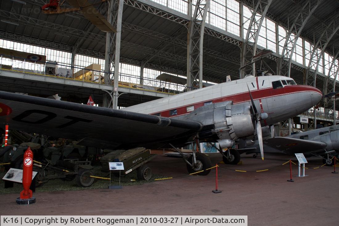 K-16, 1943 Douglas C-47B-1-DL Skytrain C/N 20823, Belgian Air Force.OT CWG.Preserved Brussels Air Museum. U.S.serial.43-16357