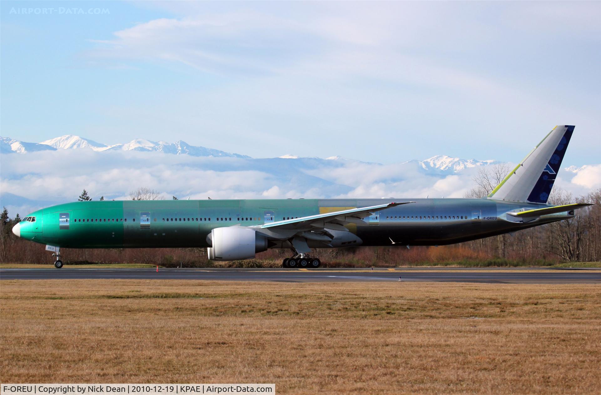 F-OREU, 2010 Boeing 777-39M/ER C/N 37434, KPAE Boeing 996 unpainted and unusual for a wide body has the actual reg taped in place of a test reg.