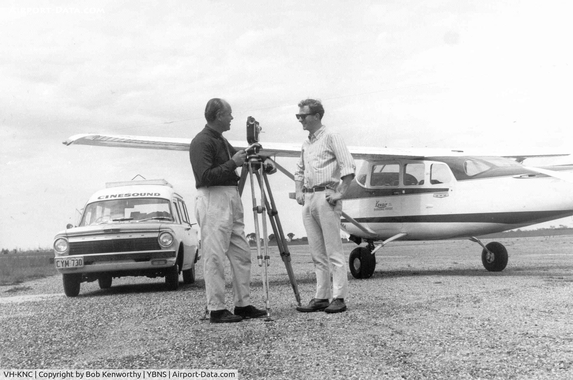 VH-KNC, 1962 Cessna 210-5 C/N 2050144, Aircraft at YBNS after Cinesound fligth filming Gippsland Lakes in 1964