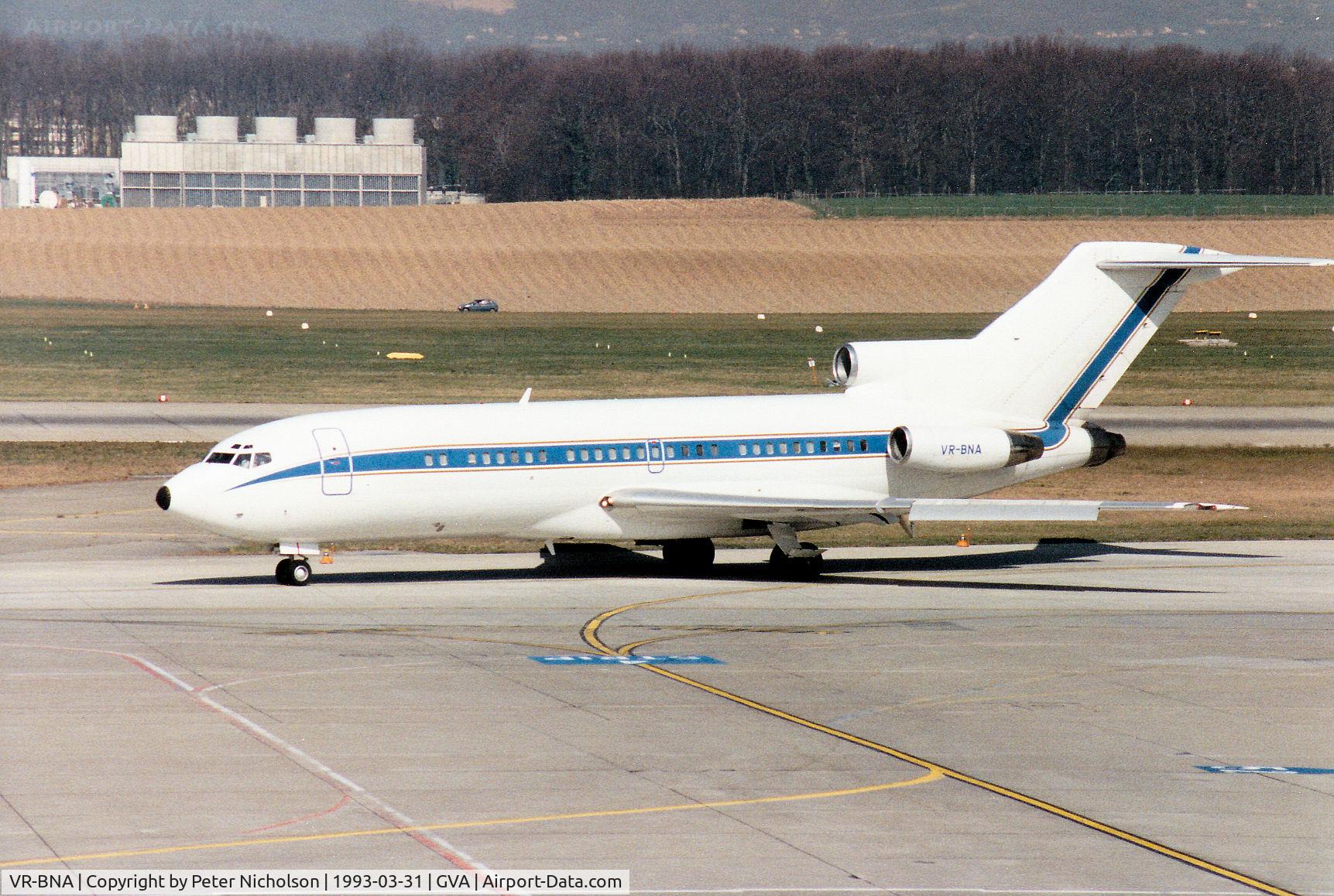 VR-BNA, 1967 Boeing 727-21 C/N 19262, Former Pan-American Airways Boeing 727-21 arriving at Geneva in March 1993.