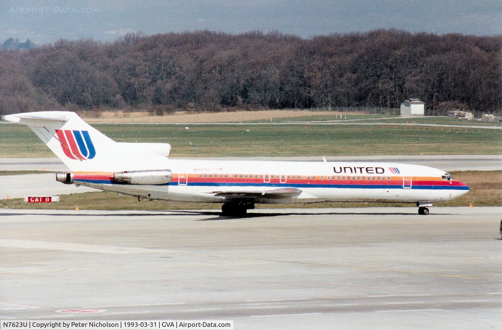 N7623U, 1968 Boeing 727-222 C/N 19540, Boeing 727-222 of United Airlines arriving at Geneva in March 1993.