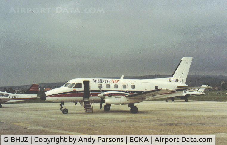 G-BHJZ, 1980 Embraer EMB-110P2 Bandeirante C/N 110270, As far as i am aware the only Bandiarante ever to land at Shoreham (scanned print)