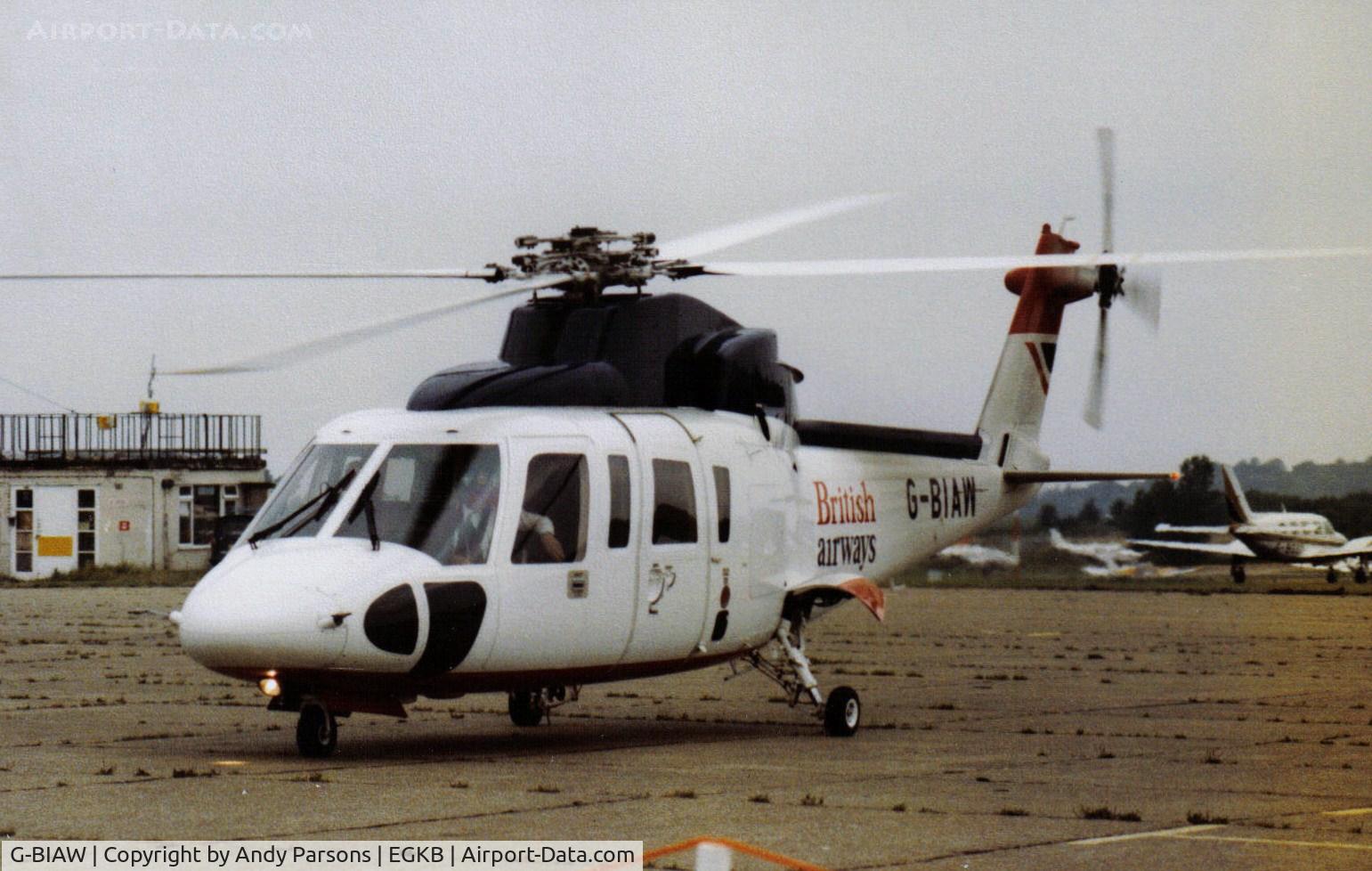 G-BIAW, 1980 Sikorsky S-76A C/N 760111, British Airways Helicopters S76 running the Shuttle to the British GP at Brands Hatch (scanned print)