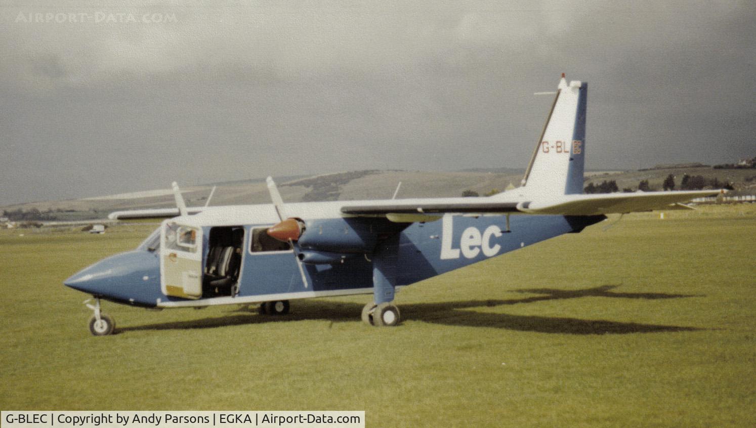 G-BLEC, 1983 Pilatus Britten-Norman BN-2B-27 Islander C/N 2114, Normally operated from their own strip near Bognor Regis seen here visiting Shorehan (scanned print)