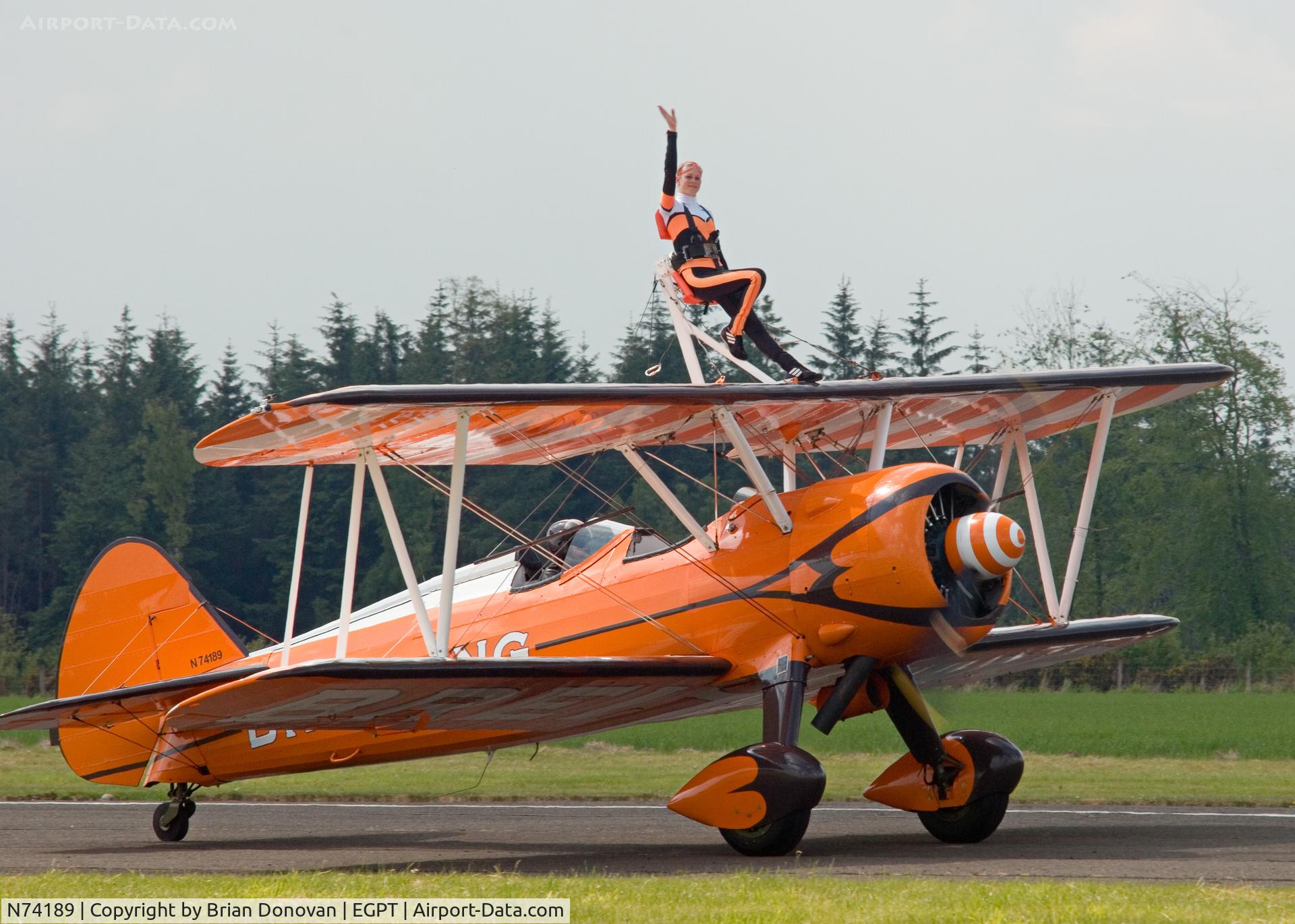 N74189, 1941 Boeing PT-17/R985 Kaydet (A75N1) C/N 75-717, Heart of Scotland Airshow, Perth Airport